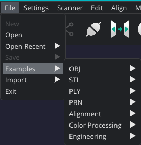 An image of PointKit: Scan's File Menu