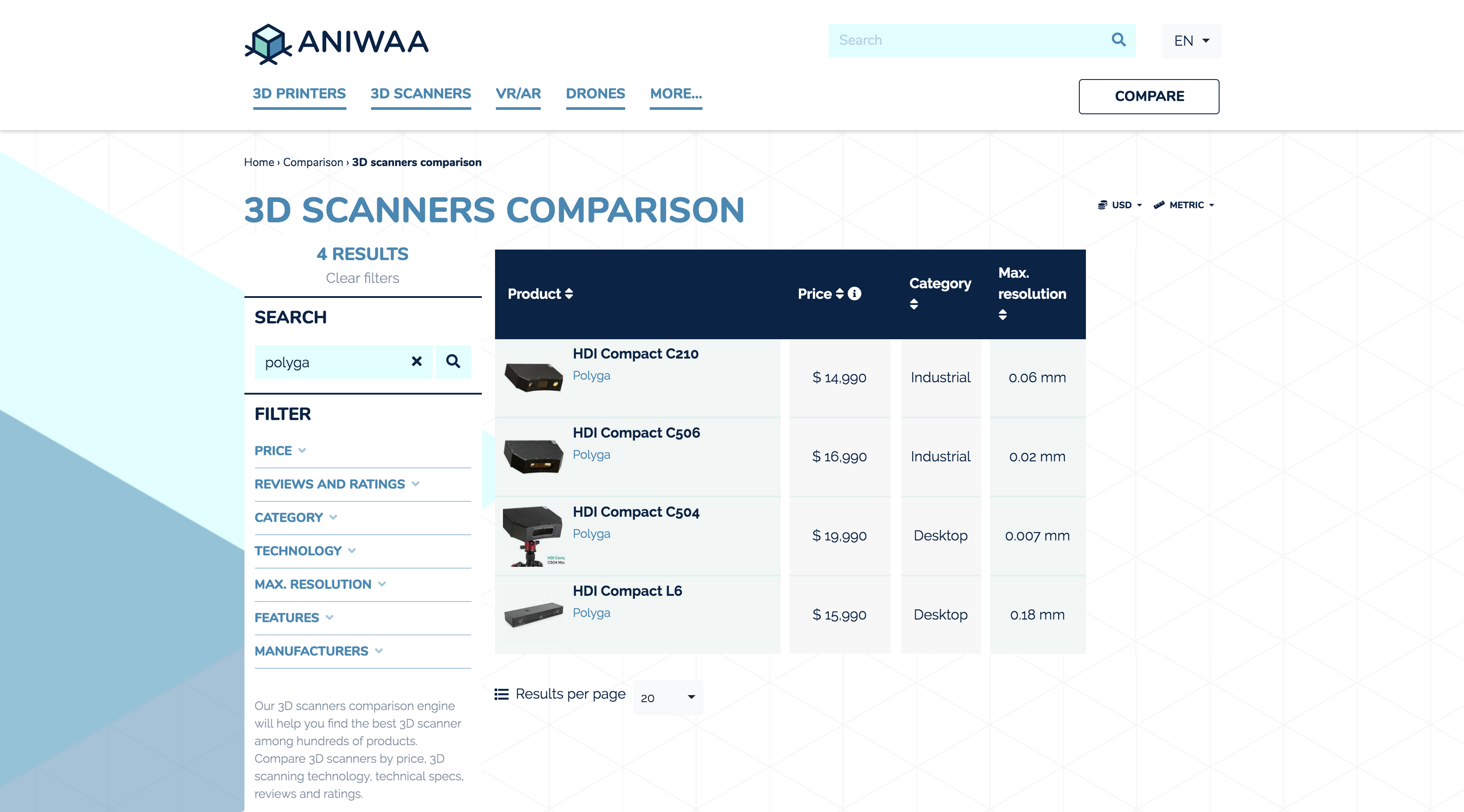 hdi compact 3d scanner model comparison