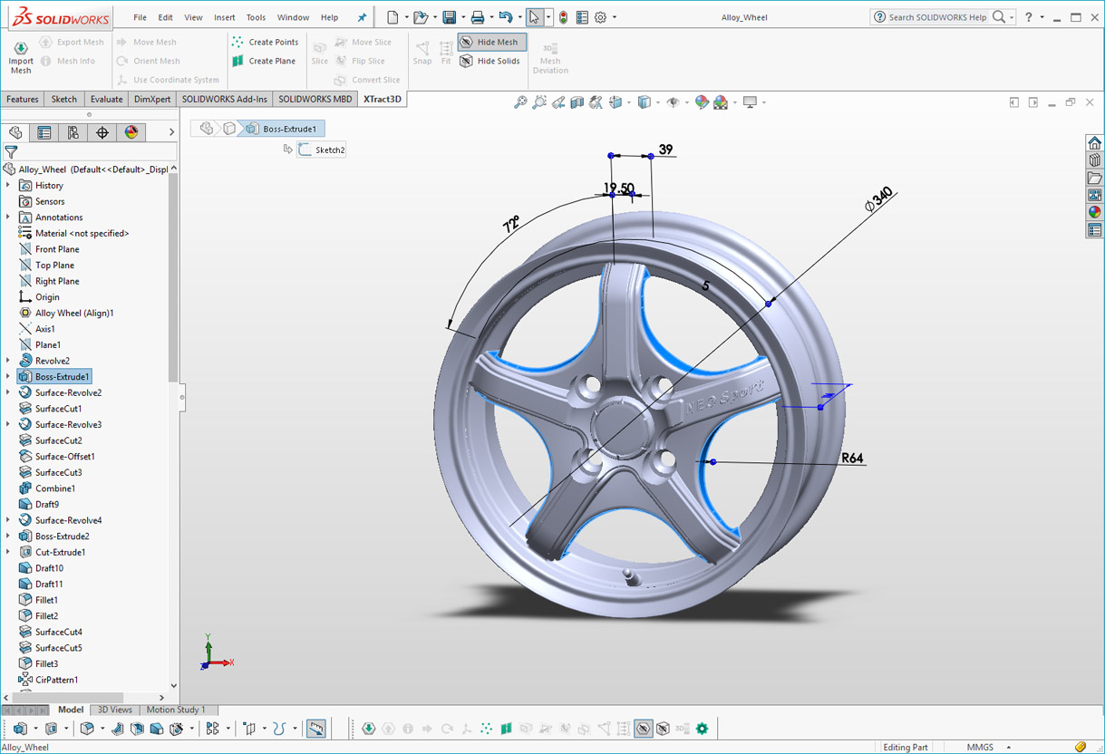 Xtract3D plugin for SOLIDWORKS software screenshot visual process method